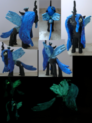 Size: 3000x4000 | Tagged: safe, artist:bastler, derpibooru exclusive, queen chrysalis, changeling, changeling queen, g4, 3d print, collage, female, figurine, glow in the dark, irl, multiple angles, painted, photo, solo