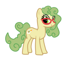 Size: 1300x1052 | Tagged: safe, artist:kiwiscribbles, oc, oc only, oc:kiwi scribbles, earth pony, pony, curly hair, cute, cutie mark, female, glasses, mare, show accurate, simple background, solo, transparent background