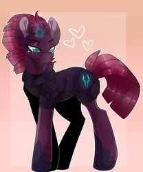 Size: 4075x4905 | Tagged: safe, artist:fluffideer, artist:tempwilzze, tempest shadow, pony, unicorn, g4, my little pony: the movie, absurd resolution, armor, broken horn, eye scar, female, heart, horn, looking at you, magic, mare, scar, smiling, solo, sparking horn
