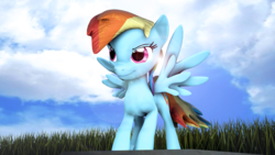 Size: 1191x670 | Tagged: safe, artist:lagmanor, rainbow dash, pegasus, pony, g4, 3d, cloud, cutie mark, female, mare, sky, smiling, solo, source filmmaker, wings