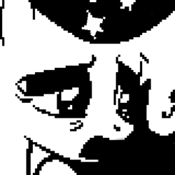 Size: 400x400 | Tagged: safe, artist:naijiwizard, edit, trixie, pony, unicorn, g4, to where and back again, avatar, black and white, bust, female, grayscale, hat, looking down, monochrome, nightcap, open mouth, pixel art, pixelated, sad, sleepy, solo, style emulation, trixie's nightcap, undertale