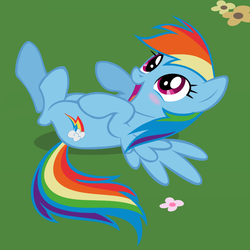 Size: 850x850 | Tagged: safe, artist:adcoon, edit, rainbow dash, pony, g4, blush sticker, blushing, cropped, cute, dashabetes, female, happy, hnnng, on back, show accurate, solo, weapons-grade cute
