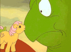 Size: 300x219 | Tagged: safe, screencap, posey, pony, turtle, g1, my little pony 'n friends, animated, blushing, bow, cute, gif, heart eyes, kissing, nose kiss, tail bow, wingding eyes