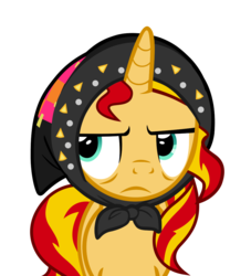 Size: 980x1080 | Tagged: safe, artist:kody02, derpibooru exclusive, sunset shimmer, pony, unicorn, g4, the parent map, aside glance, babushka, clothes, digital art, disgruntled, female, headscarf, mare, scarf, simple background, solo, transparent background, vector