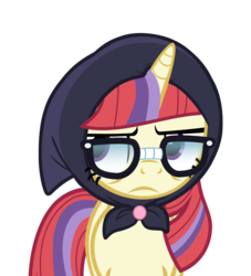 Size: 784x864 | Tagged: safe, artist:kody02, moondancer, pony, unicorn, g4, the parent map, .svg available, aside glance, clothes, digital art, disgruntled, female, glasses, headscarf, mare, scarf, simple background, svg, transparent background, vector