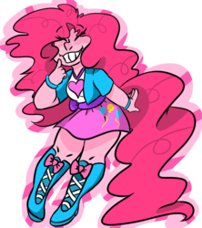 Size: 800x900 | Tagged: safe, artist:telectin, pinkie pie, human, equestria girls, g4, boots, bow, clothes, eyes closed, heart, jacket, shirt, shoes, simple background, skirt, smile smile smile, smiling, tailed humanization, white background