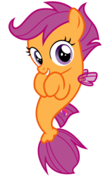 Size: 2000x3200 | Tagged: safe, artist:cheezedoodle96, scootaloo, seapony (g4), g4, surf and/or turf, .svg available, cute, cutealoo, excited, female, filly, high res, hooves to the chest, looking at you, seaponified, seapony scootaloo, simple background, smiling, solo, species swap, svg, transparent background, vector