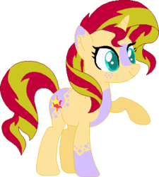 Size: 379x421 | Tagged: safe, artist:westrail642fan, sunset shimmer, pony, unicorn, rise and fall, g4, alternate universe, asymmetry, blaze (coat marking), coat markings, facial markings, female, freckles, mare, raised hoof, simple background, socks (coat markings), solo, transparent background