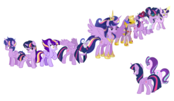 Size: 8136x4752 | Tagged: safe, artist:thecheeseburger, starlight glimmer, twilight sparkle, alicorn, pony, unicorn, g4, absurd resolution, alternate universe, dusk shine, ethereal mane, evil grin, female, glowing eyes, glowing horn, grin, horn, mare, multeity, rule 63, simple background, smiling, sparkle sparkle sparkle, spread wings, starry mane, transparent background, twilight snapple, twilight sparkle (alicorn), ultimate twilight, unicorn twilight, wings