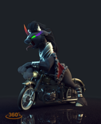 Size: 885x1088 | Tagged: safe, artist:v747, king sombra, pony, unicorn, g4, 3d, cloak, clothes, glowing eyes, male, motorcycle, solo, sombra eyes, unshorn fetlocks