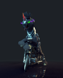 Size: 885x1088 | Tagged: safe, artist:v747, king sombra, pony, unicorn, g4, 3d, cloak, clothes, glowing eyes, male, motorcycle, solo, sombra eyes, unshorn fetlocks