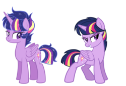 Size: 2304x1584 | Tagged: safe, artist:thecheeseburger, twilight sparkle, alicorn, pony, g4, alternate design, alternate universe, duo, female, mare, simple background, smiling, starry mane, transparent background, twilight sparkle (alicorn)