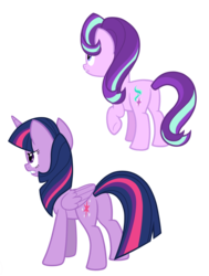 Size: 2016x2664 | Tagged: safe, artist:thecheeseburger, starlight glimmer, twilight sparkle, alicorn, pony, unicorn, g4, butt, duo, female, glimmer glutes, high res, mare, plot, simple background, transparent background, twibutt, twilight sparkle (alicorn), vector