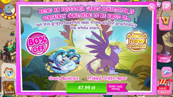 Size: 1280x720 | Tagged: safe, gameloft, grandiloquence, rainbow dash, griffon, g4, advertisement, background griffon, costs real money, game screencap, introduction card, male, race track, solo, spread wings