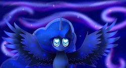 Size: 6500x3500 | Tagged: safe, artist:sweethearts11, princess luna, pony, g4, absurd resolution, female, heart eyes, solo, spread wings, wingding eyes, wings