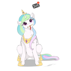 Size: 3000x3000 | Tagged: safe, artist:skitsroom, princess celestia, alicorn, pony, g4, cute, cutelestia, female, high res, mare, message, mouth hold, simple background, solo, white background