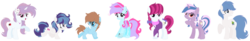 Size: 1024x169 | Tagged: safe, artist:bezziie, oc, oc only, oc:strawberry pie, earth pony, pegasus, pony, unicorn, clothes, colt, female, filly, male, mare, simple background, stallion, transparent background