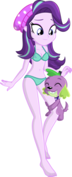 Size: 532x1309 | Tagged: safe, alternate version, artist:charliexe, spike, starlight glimmer, dog, equestria girls, g4, barefoot, bikini, breasts, clothes, duo, feet, female, hug, leg hug, male, ship:sparlight, shipping, simple background, smiling, spike the dog, straight, swimsuit, transparent background