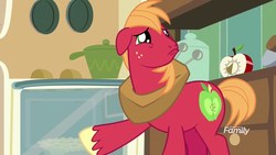 Size: 1920x1080 | Tagged: safe, screencap, big macintosh, earth pony, pony, the break up breakdown, cute, discovery family logo, food, macabetes, male, oven, pie, pointing, puppy dog eyes, solo, stallion