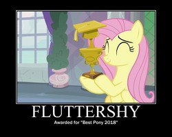 Size: 750x600 | Tagged: safe, edit, edited screencap, screencap, fluttershy, pony, g4, non-compete clause, award, best pony, female, motivational poster, solo, trophy