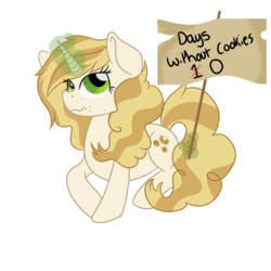 Size: 3500x3500 | Tagged: safe, artist:rainbowtashie, sweet biscuit, pony, unicorn, g4, adorabiscuit, cookie, crumbs, cute, female, food, high res, levitation, lidded eyes, looking at you, magic, mare, raised hoof, raised leg, sign, simple background, smiling, smirk, solo, telekinesis, text, transparent background