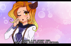 Size: 1280x823 | Tagged: safe, artist:yukomaussi, oc, oc only, oc:fire glow, bat pony, human, anime, barely pony related, bat pony oc, cyrillic, eared humanization, fake screencap, humanized, letterboxing, russian, translated in the comments