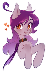 Size: 1461x2241 | Tagged: dead source, safe, artist:aphphphphp, oc, oc only, oc:belle nuit, bat pony, pony, bat pony oc, bust, collar, ear fluff, female, heart, looking at you, mare, portrait, simple background, slit pupils, smiling, solo, white background