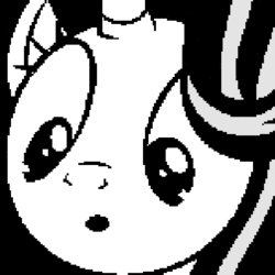 Size: 400x400 | Tagged: safe, artist:naijiwizard, edit, starlight glimmer, pony, unicorn, g4, the maud couple, avatar, black and white, bust, female, grayscale, looking down, monochrome, open mouth, pixel art, pixelated, solo, style emulation, surprised, undertale