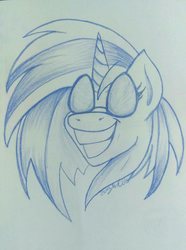 Size: 1832x2458 | Tagged: safe, artist:zomixnu, dj pon-3, vinyl scratch, pony, g4, big smile, colored pencil drawing, female, solo, traditional art