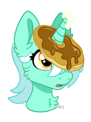 Size: 2400x3200 | Tagged: safe, artist:spindlespice, lyra heartstrings, pony, unicorn, g4, bust, butter, female, food, high res, horn, horn impalement, i'm pancake, pancakes, portrait, simple background, solo, transparent background