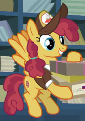 Size: 275x393 | Tagged: safe, screencap, sunny delivery, pegasus, pony, g4, the break up breakdown, background pony, clothes, cropped, female, hat, mailmare, mare, solo, uniform