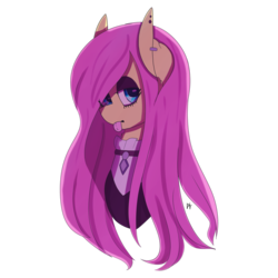 Size: 1280x1280 | Tagged: safe, artist:liefsong, fluttershy, pony, fake it 'til you make it, g4, bust, clothes, ear piercing, female, fluttergoth, looking at you, looking sideways, mare, piercing, portrait, simple background, solo, tongue out, transparent background
