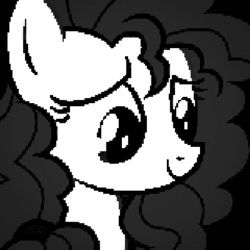 Size: 400x400 | Tagged: safe, artist:magpie-pony, artist:naijiwizard, edit, pear butter, earth pony, pony, g4, avatar, black and white, bust, female, grayscale, looking down, monochrome, pixel art, pixelated, smiling, solo, style emulation, undertale