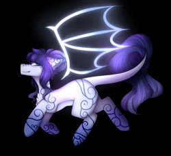 Size: 2850x2598 | Tagged: safe, artist:umiimou, oc, oc only, oc:moon freak, earth pony, pony, artificial wings, augmented, black background, female, high res, magic, magic wings, mare, simple background, solo, wings