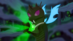 Size: 1366x768 | Tagged: safe, artist:fletchesketch, oc, oc only, oc:frost hooves, changeling, gem, hive, shiny, solo