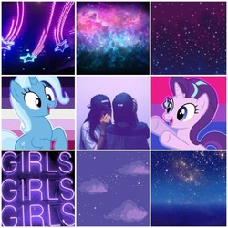 Size: 500x500 | Tagged: artist needed, safe, starlight glimmer, trixie, g4, bisexual, bisexual pride flag, female, lesbian, lesbian pride flag, moodboard, moon lesbian, moon lesbian pride flag, pride, pride flag, ship:startrix, shipping, vaporwave
