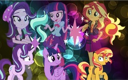Size: 2048x1284 | Tagged: safe, editor:php77, starlight glimmer, sunset shimmer, twilight sparkle, alicorn, human, pony, unicorn, equestria girls, equestria girls specials, g4, my little pony equestria girls: better together, my little pony equestria girls: mirror magic, female, geode of empathy, human ponidox, magical trio, mare, self ponidox, sts trinity, twilight sparkle (alicorn)