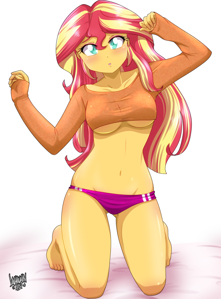 sunset shimmer, equestria girls, barefoot, belly button, blushing, breasts,...