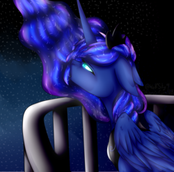 Size: 1024x1010 | Tagged: safe, artist:norrixcurral08, princess luna, alicorn, pony, g4, female, looking up, mare, night, solo, stars
