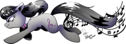Size: 3193x1123 | Tagged: safe, alternate version, artist:dormin-dim, octavia melody, earth pony, pony, g4, bowtie, female, mare, music notes, running, simple background, solo, transparent background