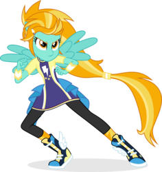 Size: 2095x2223 | Tagged: safe, artist:punzil504, edit, vector edit, lightning dust, equestria girls, equestria girls specials, g4, my little pony equestria girls: better together, my little pony equestria girls: forgotten friendship, alternate universe, clothes, clothes swap, equestria girls-ified, female, high res, ponied up, simple background, smiling, solo, transparent background, vector, wings