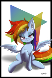 Size: 3000x4500 | Tagged: safe, artist:alesarox, rainbow dash, pegasus, pony, g4, female, sitting, smiling, solo