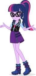 Size: 3055x6382 | Tagged: safe, artist:punzil504, sci-twi, twilight sparkle, equestria girls, g4, my little pony equestria girls: better together, absurd resolution, clothes, clothes swap, female, glasses, implied sunset shimmer, looking at you, palette swap, ponytail, purple skirt, recolor, simple background, skirt, smiling, solo, transparent background, vector