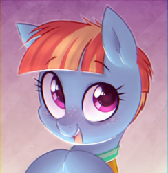 Size: 560x573 | Tagged: safe, artist:toroitimu, windy whistles, pegasus, pony, g4, blushing, chromatic aberration, cute, digital art, explicit source, female, freckles, heart eyes, looking at you, mare, open mouth, smiling, smiling at you, solo, windybetes, wingding eyes