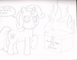 Size: 3300x2550 | Tagged: safe, artist:pony professor, sweetie belle, g4, disaster, fire, high res, sweetie fail