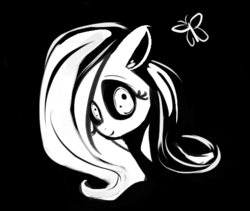 Size: 525x444 | Tagged: safe, artist:otherdrawfag, fluttershy, butterfly, pegasus, pony, g4, female, mare, monochrome, solo