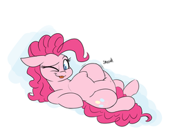 Size: 1500x1200 | Tagged: safe, artist:bellspurgebells, pinkie pie, earth pony, pony, g4, belly, belly button, cute, fat, female, one eye closed, pudgy pie, solo, tongue out, wink