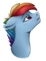 Size: 2500x3350 | Tagged: safe, artist:honiibree, rainbow dash, pegasus, pony, g4, blushing, bust, female, floppy ears, high res, lidded eyes, looking up, mare, open mouth, simple background, solo, transparent background