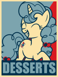 Size: 4539x5997 | Tagged: safe, artist:stay gold, sugar belle, pony, unicorn, g4, ^^, absurd resolution, cutie mark, dessert, eyes closed, female, food, hair ornament, hope poster, mare, meme, smiling, solo, swag