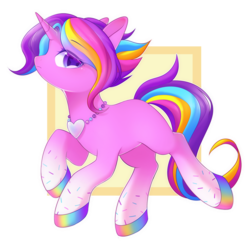 Size: 2500x2500 | Tagged: safe, artist:leafywind, oc, oc only, oc:glittersweet, pony, unicorn, abstract background, colored hooves, colored pupils, female, gradient hooves, high res, jewelry, looking at you, mare, missing cutie mark, multicolored hair, multicolored mane, multicolored tail, necklace, profile, simple background, solo, starry eyes, transparent background, wingding eyes